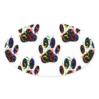 Paw Prints Confetti And Party Streamer Pattern Oval Sticker
