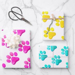 Paw Prints Pets Dogs Cats Pink Yellow Blue Fun  Sheets