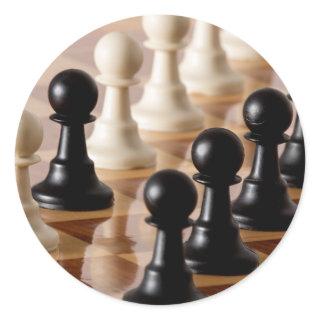 Pawns on Chess Board Classic Round Sticker