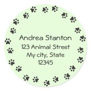 Pawprint border address label - green