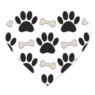 Paws And Bones Pattern Heart Sticker