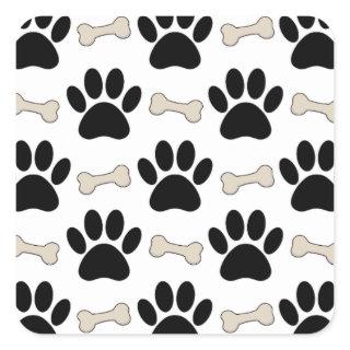 Paws And Bones Pattern Square Sticker