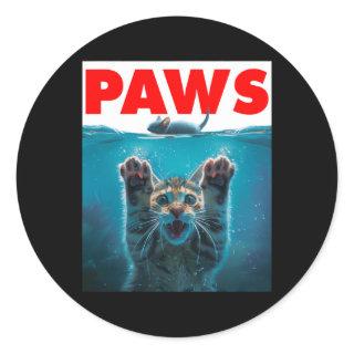Paws Cat And Mouse Parody Humorous Kitten Chasing  Classic Round Sticker