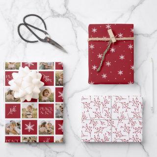 Peace and Joy Cranberry Holiday Photo Collage  Sheets