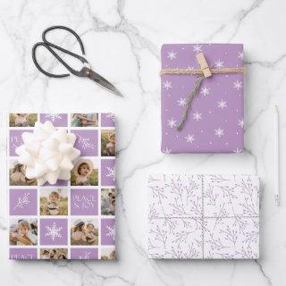 Peace and Joy Light Purple Holiday Photo Collage  Sheets