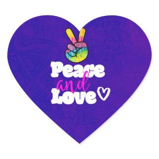 Peace and Love Typography Rainbow Hand Peace Sign Heart Sticker