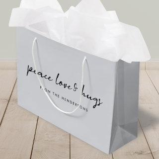 Peace Love and Hugs | Dove Gray Elegant Christmas Large Gift Bag