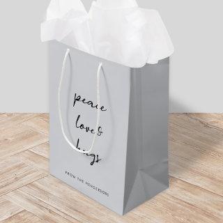 Peace Love and Hugs | Dove Gray Elegant Christmas Medium Gift Bag