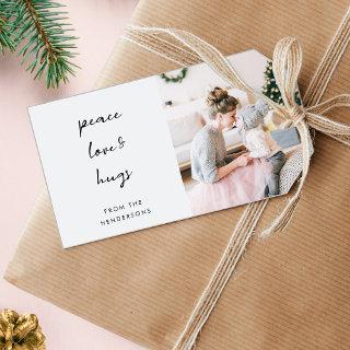 Peace Love and Hugs | Minimal Christmas Photo Gift Tags
