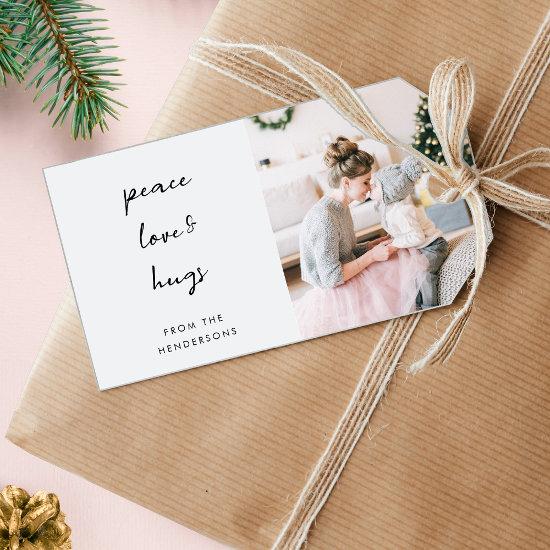 Peace Love and Hugs | Minimal Christmas Photo Gift Tags