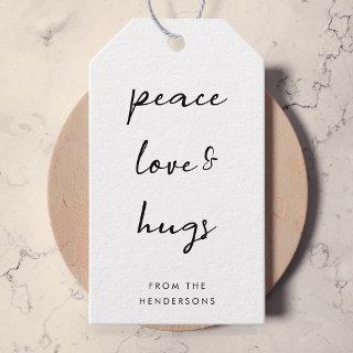 Peace Love and Hugs Minimal Simple White Christmas Gift Tags