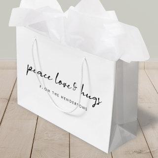 Peace Love and Hugs Minimal Simple White Christmas Large Gift Bag