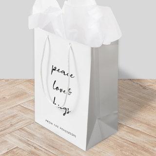 Peace Love and Hugs Minimal Simple White Christmas Medium Gift Bag