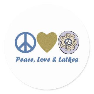 Peace, Love and Latkes Hanukkah Tees and Gifts Classic Round Sticker