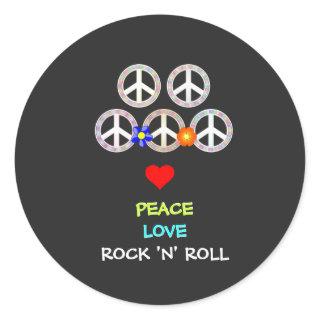 Peace, Love and Rock 'n' Roll  Classic Round Sticker