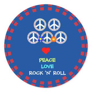 Peace, Love and Rock 'n' Roll Classic Round Sticker