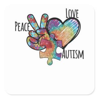 Peace Love Autism Square Sticker