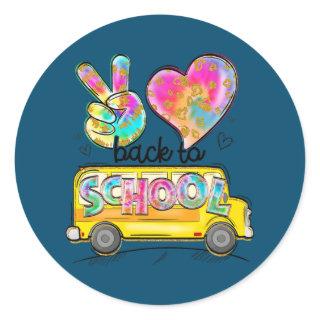 Peace Love Back To School Bus Driver First Day Of Classic Round Sticker