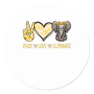 Peace Love Elephants Classic Round Sticker