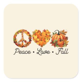 Peace, Love, Fall - Pumpkins Square Sticker