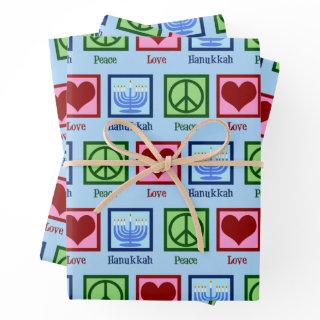 Peace Love Hanukkah Pattern Light Blue Chanukah  Sheets