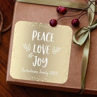 Peace Love Joy Chic Modern Typography Gold Holiday Square Sticker
