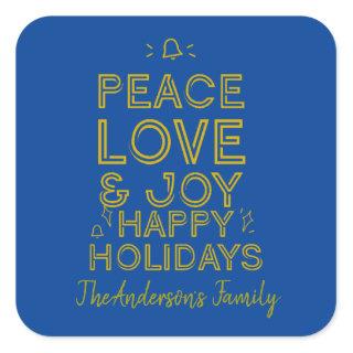 Peace Love Joy Family Name Merry Christmas  Square Sticker