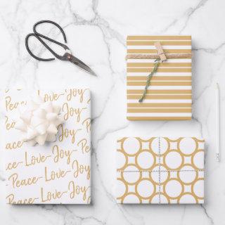 Peace, Love, Joy Gold and White Christmas Wrapping  Sheets