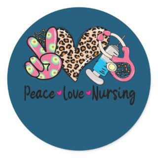 Peace Love Nursing Stethoscope Leopard Cute Nurse Classic Round Sticker