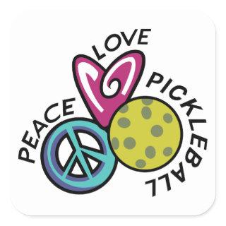 Peace Love Pickleball Square Sticker