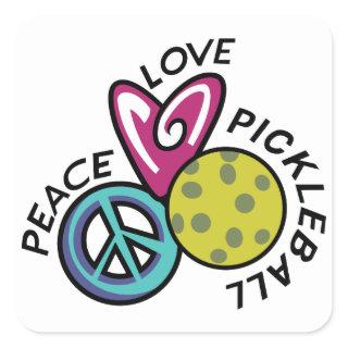 Peace Love Pickleball Square Sticker