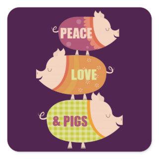 Peace Love Pig Stack Square Sticker