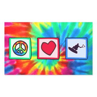 Peace, Love, Wakeboarding Rectangular Sticker