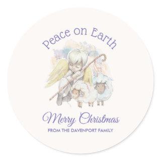 Peace on Earth Angel Shepherd with Lambs Christmas Classic Round Sticker