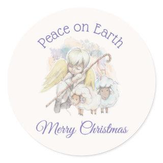 Peace on Earth Angel Shepherd with Lambs Christmas Classic Round Sticker