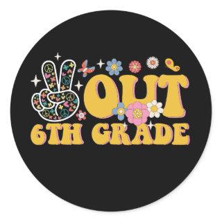 Peace Out 6th Grade Groovy Last Day Of School Classic Round Sticker