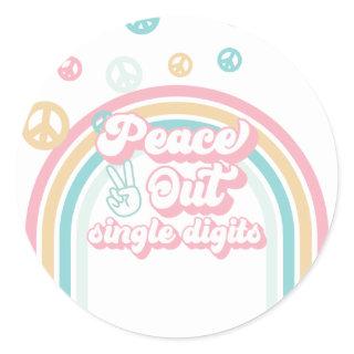 Peace Out Single Digits Retro Summer Rainbow Classic Round Sticker