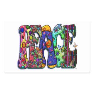 Peace Word Art Birds and Butterflies Rectangular Sticker