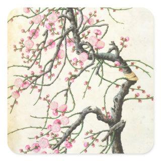 Peach blossom (colour on paper) square sticker