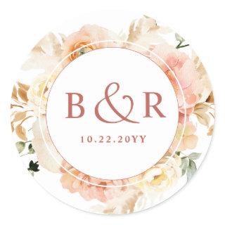 Peach Blush, Rust Orange Wedding Envelope / Favor Classic Round Sticker