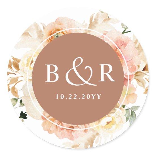 Peach Blush, Terracotta Wedding Envelope / Favor Classic Round Sticker