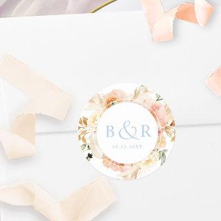 Peach Blush with Blue Wedding Envelope / Favor Classic Round Sticker