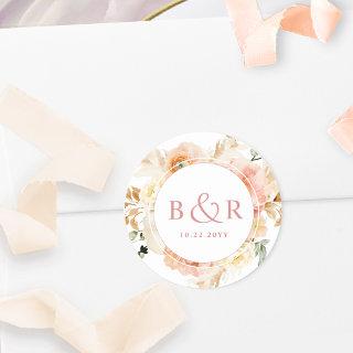 Peach Blush with Coral Wedding Envelope / Favor Classic Round Sticker