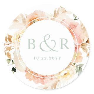 Peach, Blush with Sage Wedding Envelope / Favor Classic Round Sticker