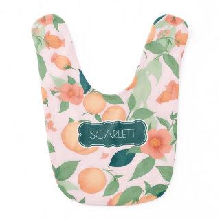 Peach Floral Colorful Personalized Pattern Baby Bib