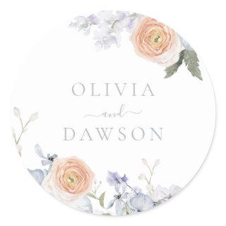 Peach Fuzz Dusty Blue Modern Trendy Wedding Classic Round Sticker