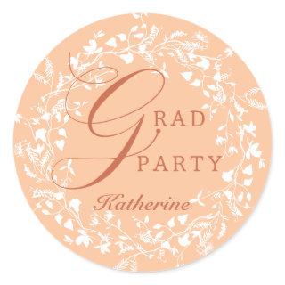 Peach Fuzz White Wildflower Wreath Graduation Classic Round Sticker