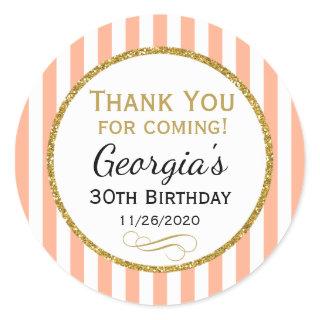 Peach Gold Birthday Thank You Coming Favor Tags