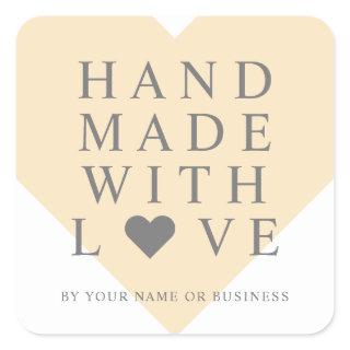 Peach Heart with Handmade with Love Quote Square Sticker