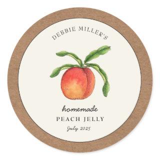 Peach Jelly, Jam Jar with Kraft paper border Classic Round Sticker